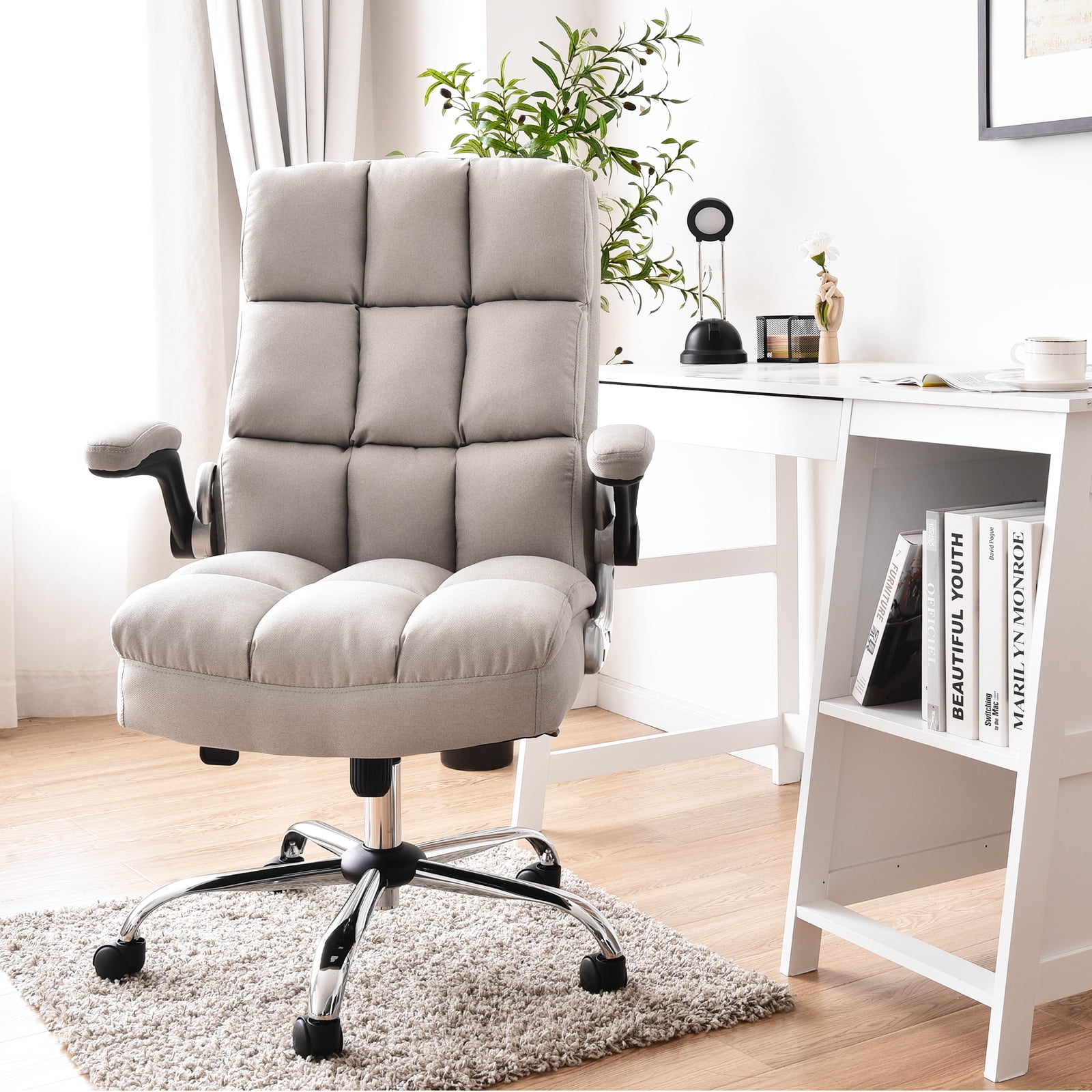 SEATZONE High Back Fabric Home Office Chair with Swivel, Executive Computer  Desk Adjustable Tilt and Flip-up Armrest, Comfy Thick Padding Ergonomic