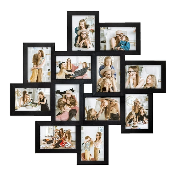 12 Opening Family Picture Collage Display Frames 6" X 4" Photo Frame For Wall Decor Black