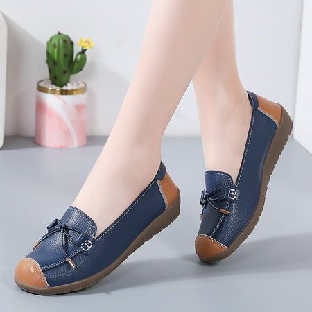 

Women‘s Bow Tie Flat Loafers Colorblock Non Slip Round Toe Shoes Casual Slip On Shoes