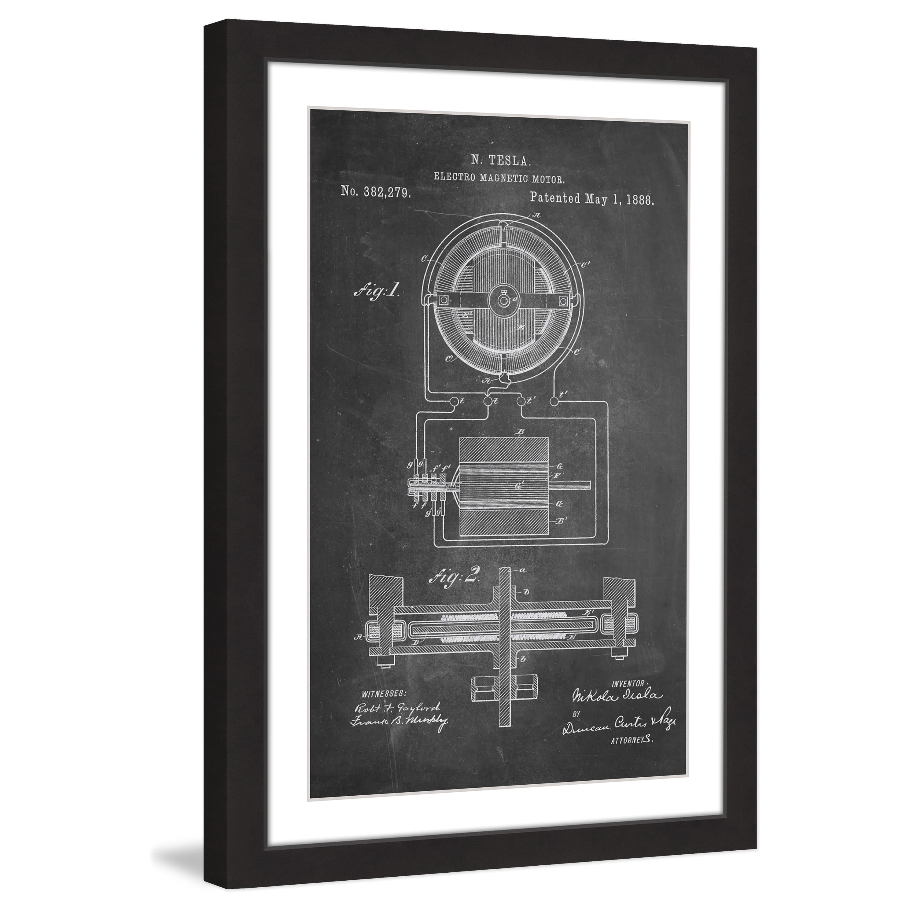"Tesla Motor 1888 Chalk" Framed Painting Print