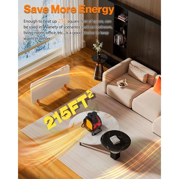 Outdoor  Heaters - 1500W Portable Electric Garage  with 3 Modes, Fast Heating, Overheat Protection, Red