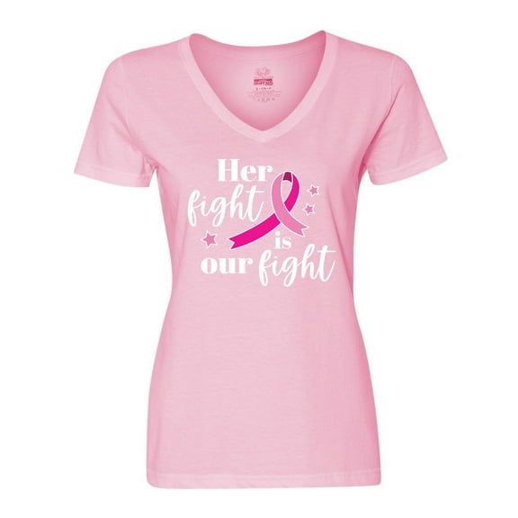 Inktastic Breast Cancer Awareness Her Fight is our fight Women's V-Neck T-Shirt