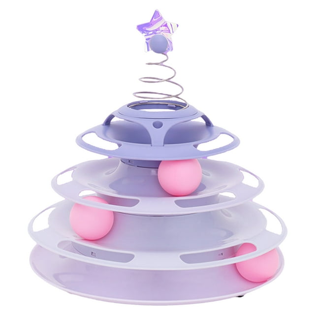 3 Level Turntable Cat Toys Balls,Interactive Kitten Fun Mental Physical Exercise Puzzle Kitten Toy White Pet Toys Pet Toys Cat Turntable Track Toy Roller