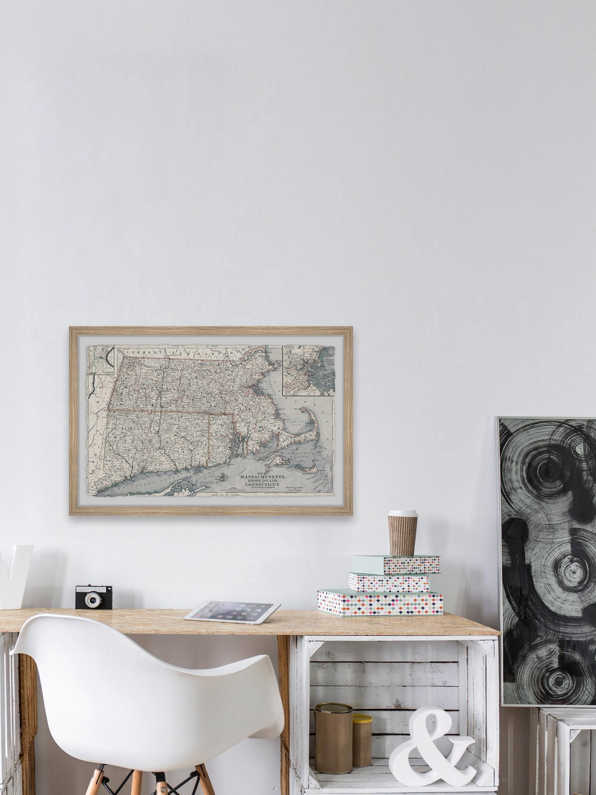Marmont Hill Old Map of Massachusetts Framed Wall Art