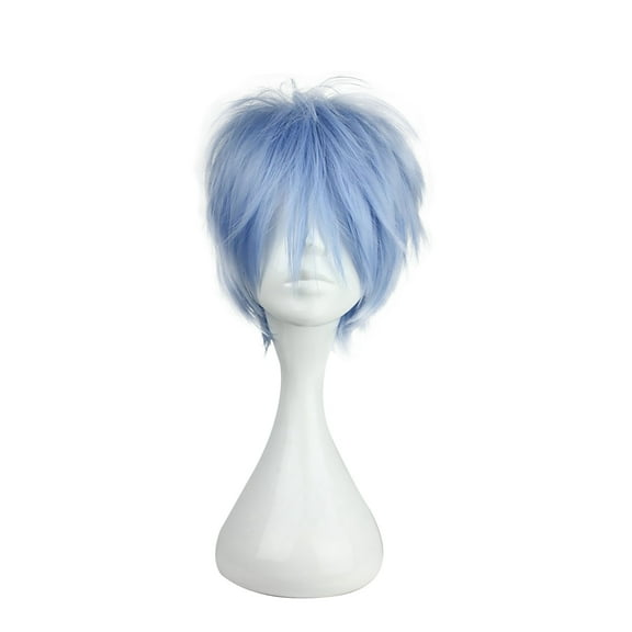 Unique Bargains Human Hair Wigs for Women with Wig Cap Straight Hair 13" Short Blue Wigs