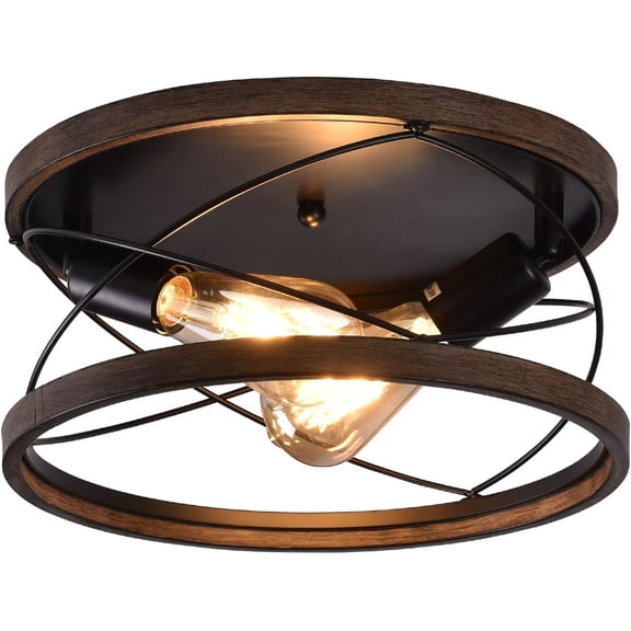 Flush Mount Light Farmhouse Flush Mount Ceiling Light Vintage Black Metal Wood Lamp Retro Ceiling Fixture Kitchen Hallway Pendant Lamp Light Chandelier