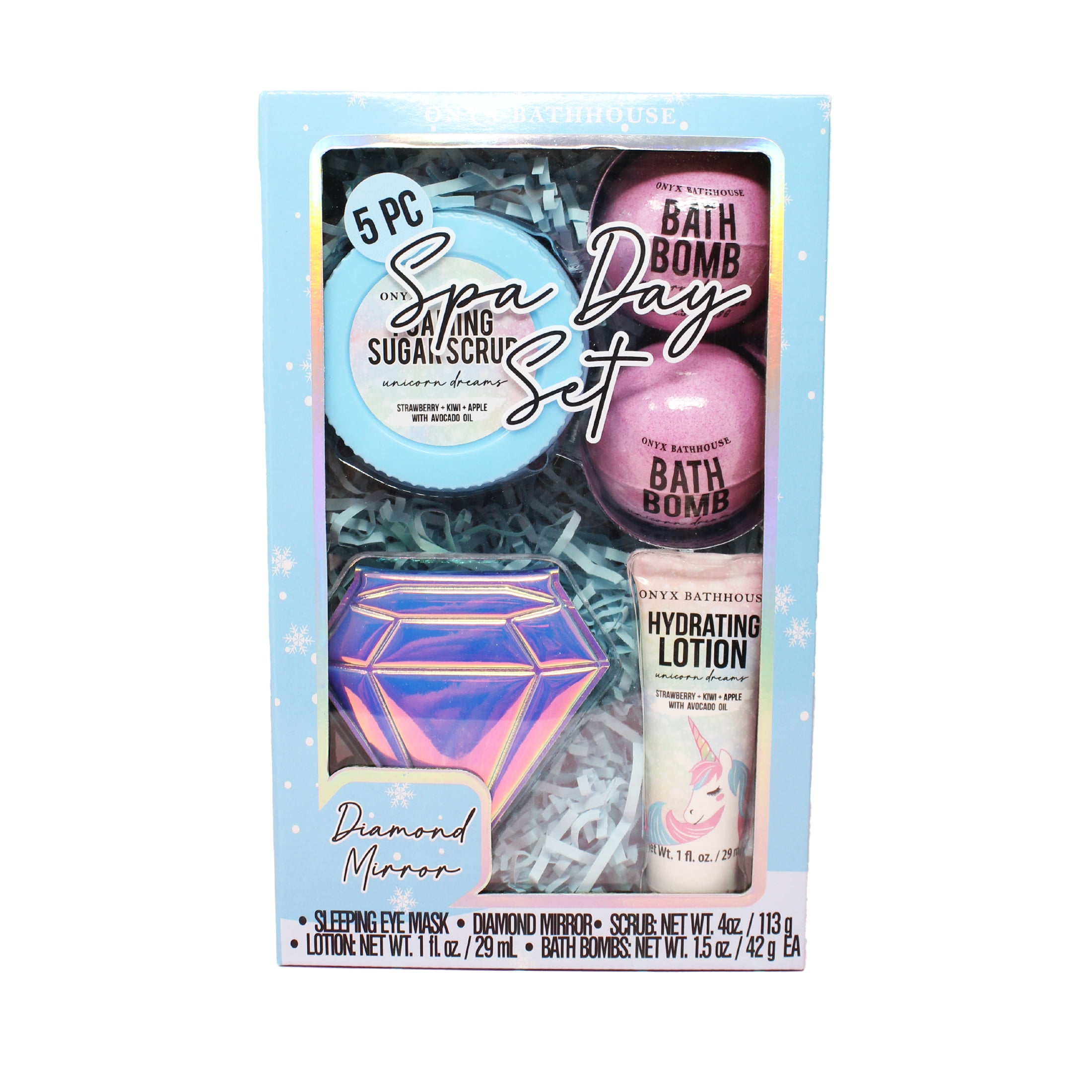 Onyx Bathhouse 5 Piece Spa Day Set, Strawberry Apple Kiwi Scented, Bath