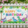 thumbnail image 5 of Colorful Dinosaur Themed Happy Birthday Banner with Tropical Leaves and Balloons Background Party Decoration Backdrop for Birthday Parties Photography Props Kids Celebrations, 5 of 7