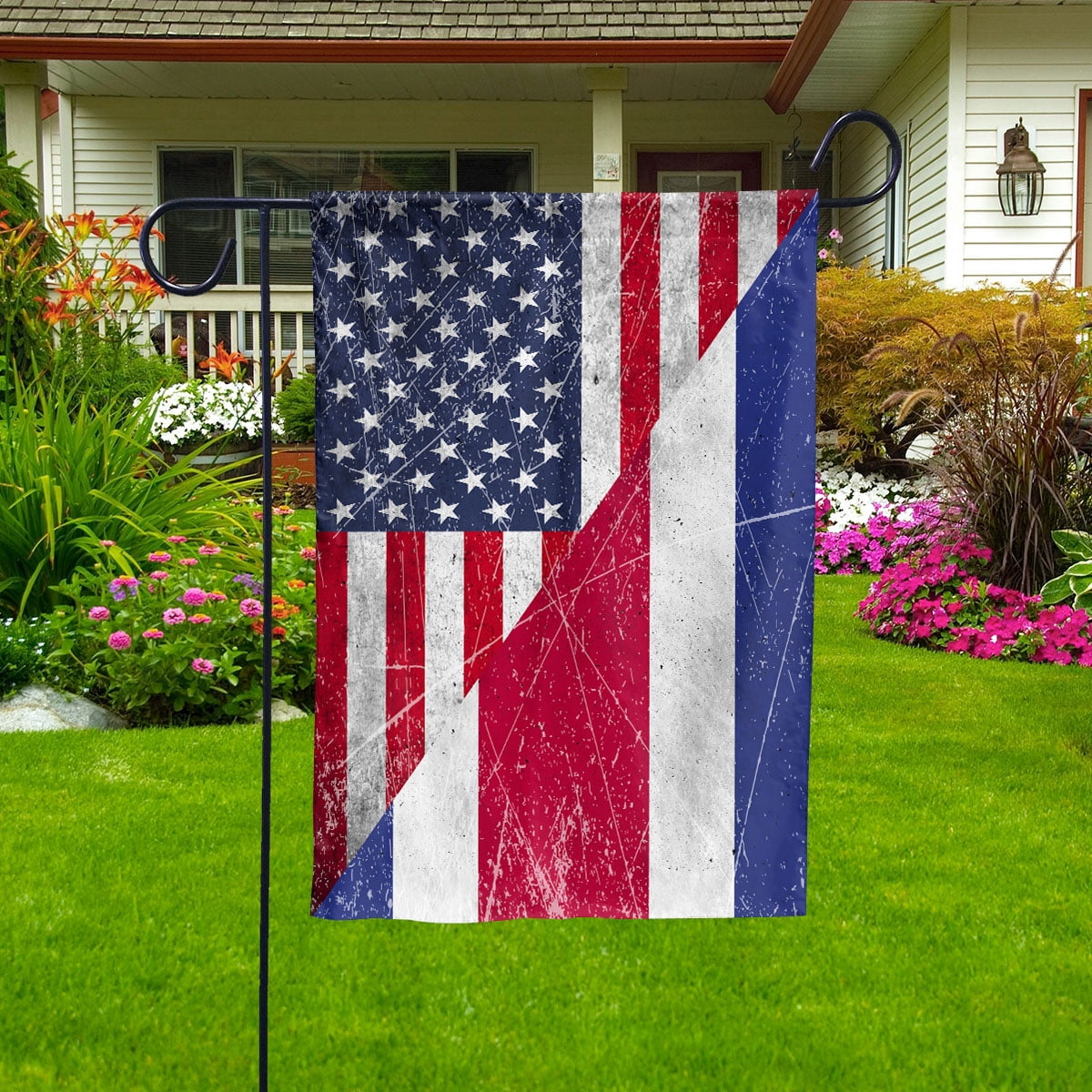 American Flag USA Costa Rica Half American Friendship Costa Rican Patriotic House Flag, Double-Sided Decorative Outdoor Flag, Polyester Yard Flag 29.5 x 39.5 in