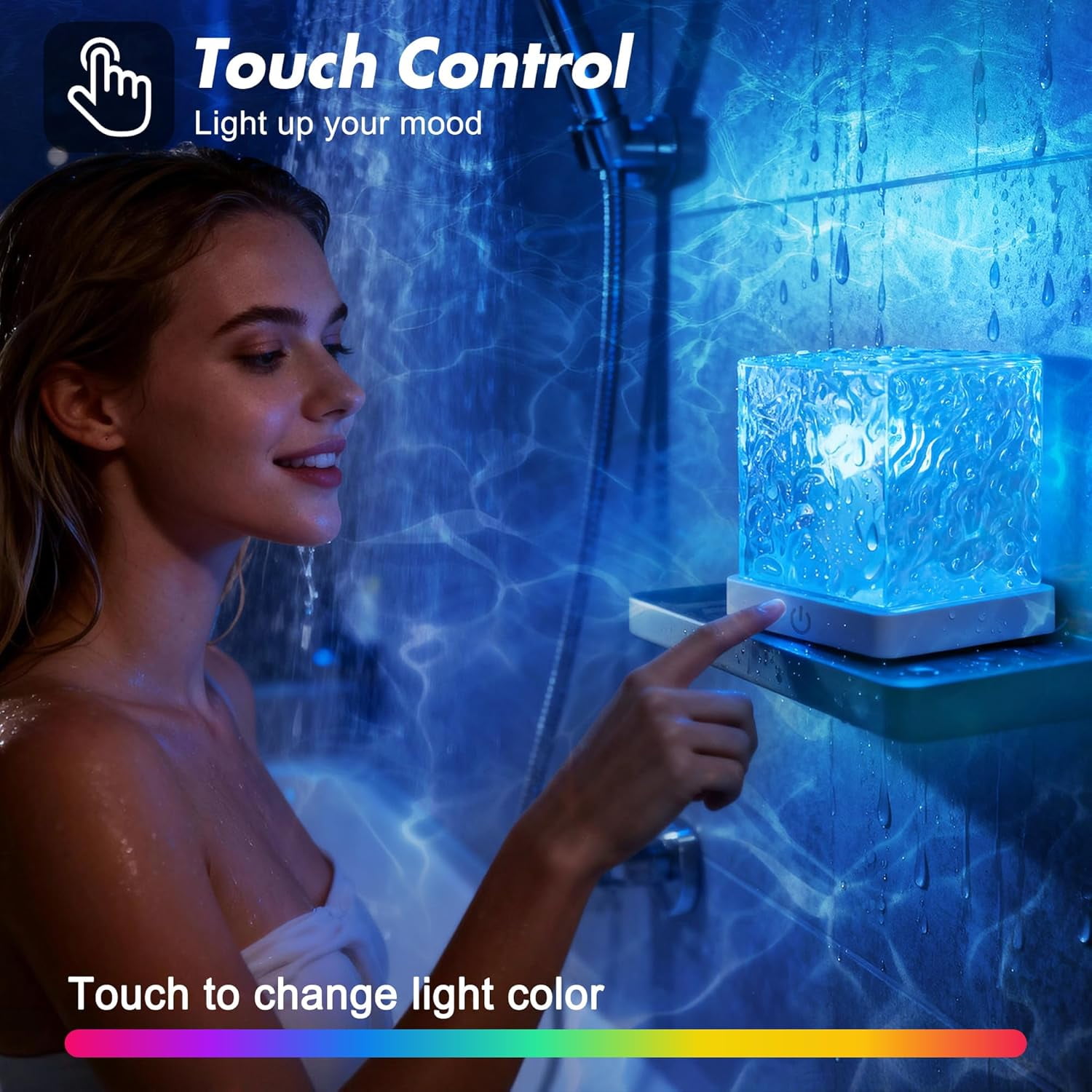 Dynamic Rotating Water Ripple Projector Night Light - Rechargeable 16-Color Changing Ocean Wave Lamp, Waterproof Shower Light with Remote Control & Dimmable Modes for Bathroom & Bedroom
