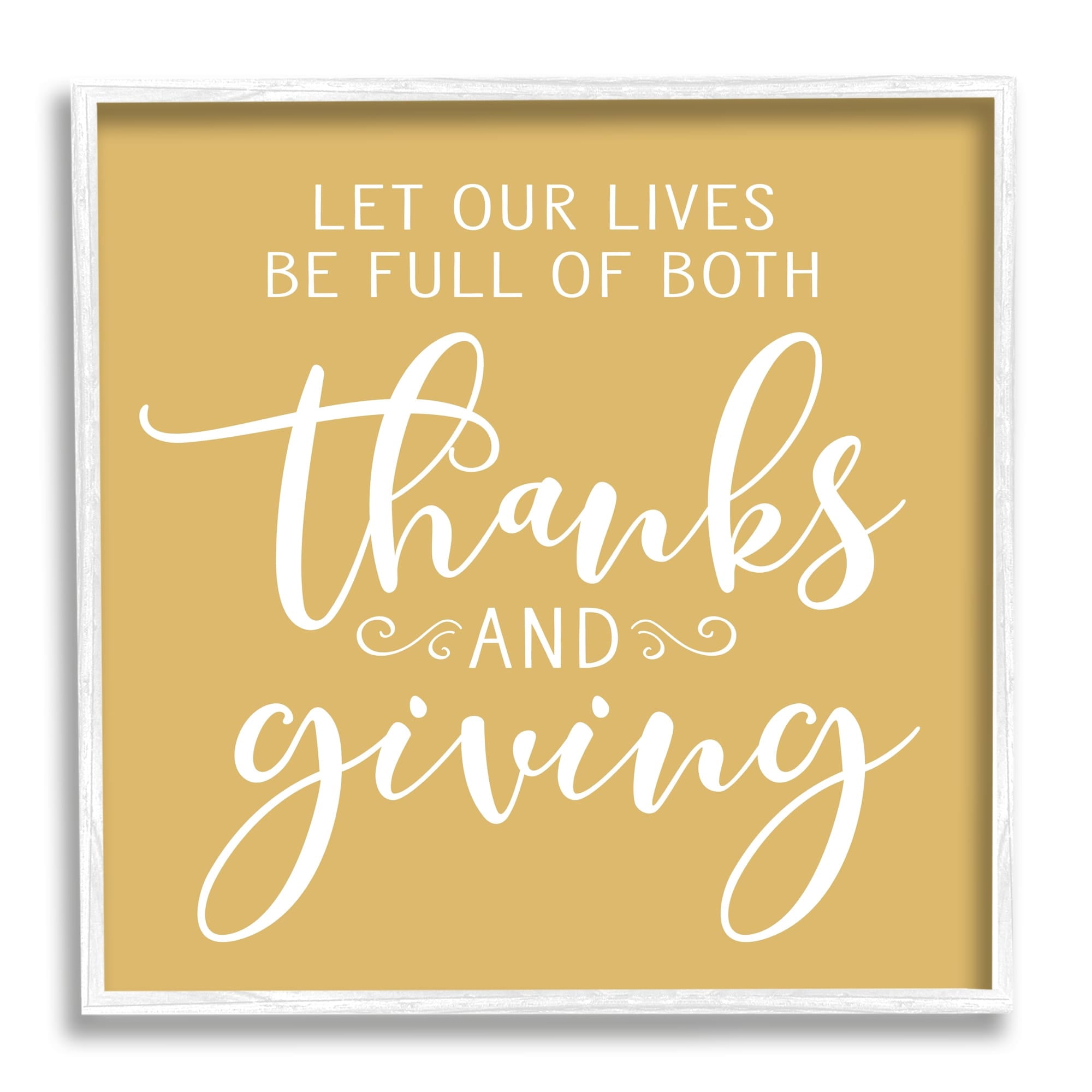 Stupell Industries Uplifting Thanksgiving Calligraphy Phrase Warm Yellow Design Graphic Art White Framed Art Print Wall Art, Design by Lettered and Lined