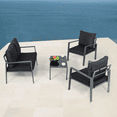 thumbnail image 4 of Magshion4 Pieces Patio Furniture Set, Steel Outdoor Conversation Set with 3 Chairs, 1 Tempered Glass Coffee Table and Cushions, Black, 4 of 9