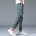 thumbnail image 5 of Tfken Men Pants For Summer Drawstring Elastic Waist Solid Color Pants With Pockets Fashion Daily Wear Male Leisure Clothes Green, 5 of 9