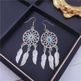 thumbnail image 5 of Pendientes de turquesa azul para mujer, joyería vintage bohemia occidental, pendientes colgantes de plumas de atrapasueños de indios nativos americanos, 5 of 5