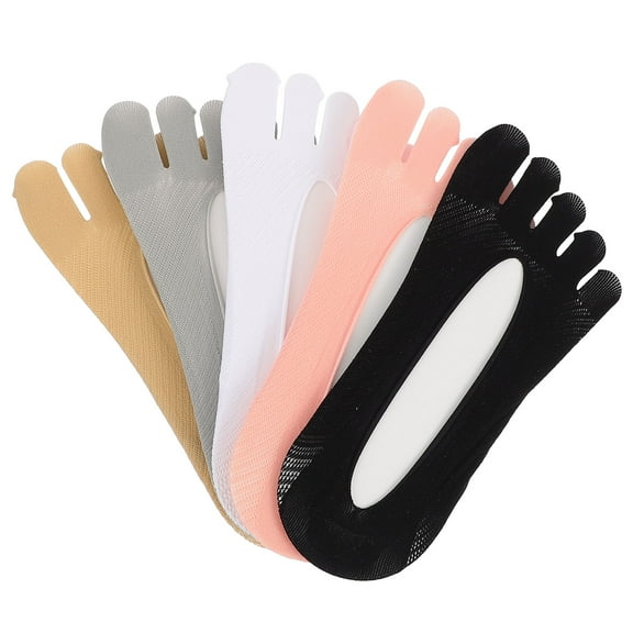 Onaparter 5 Pairs Toe Socks Womens Five Finger Women's No-Show Nylon (As Shown)