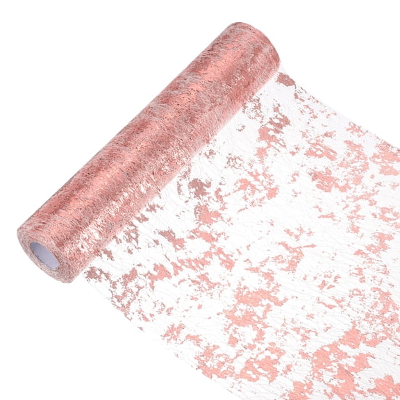 Uxcell 49 Feet Table Runner, Sequin Gold Foil Thin Mesh Metallic Table Runner Roll Table Decorations for Event Party, Birthday Party, Weddings, Christmas, New Year, Rose Pink Gold