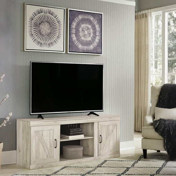 Signature Design by Ashley Bellaby TV Stand with Fireplace Option, Whitewash, Farmhouse Entertainment Center for TVs up to 65" with Storage