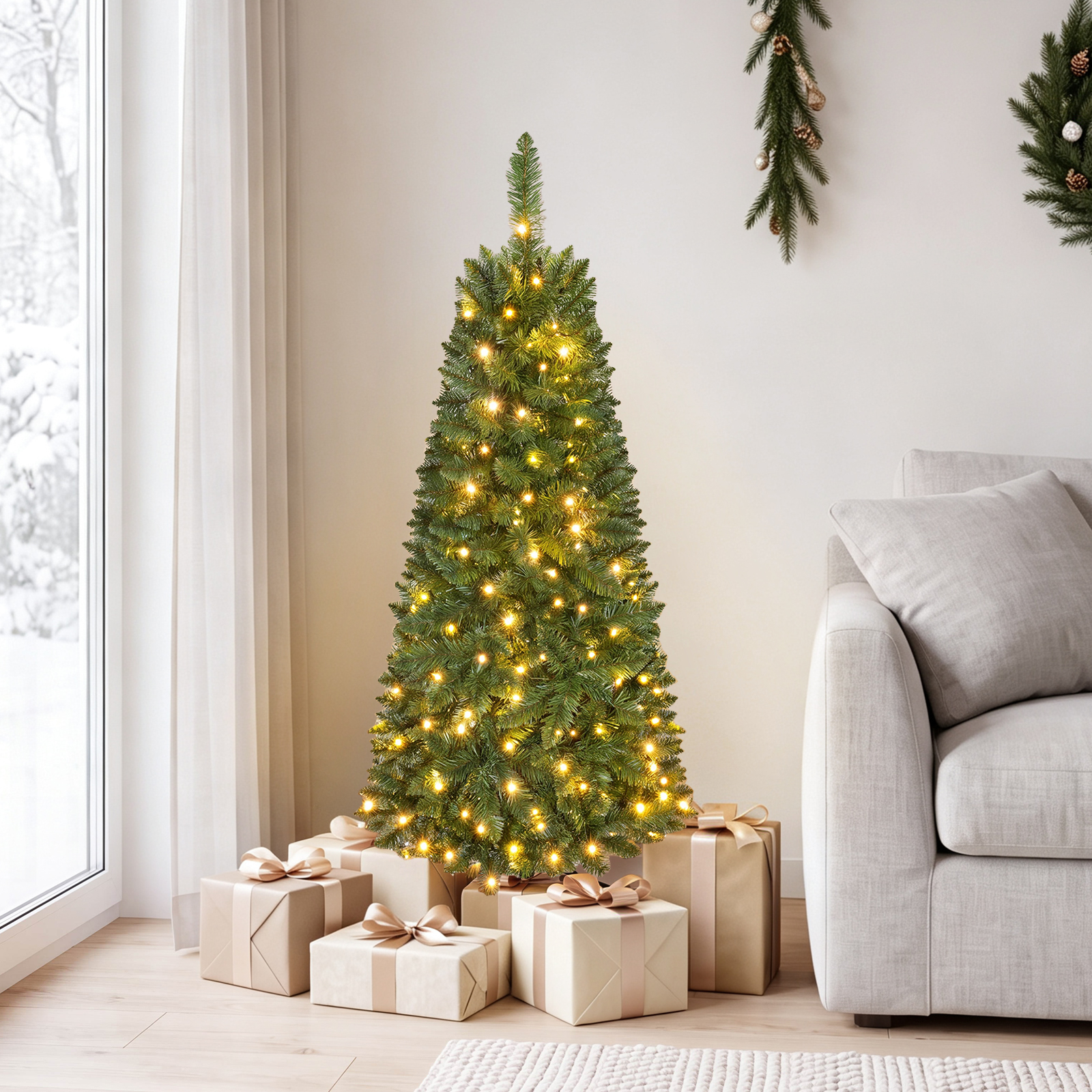 Costway 4.5ft Pre-Lit Pencil Christmas Tree with LED Lights photo 4