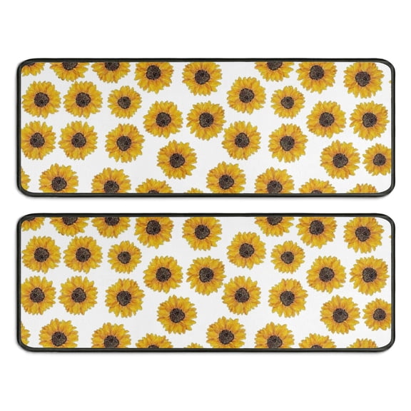 Kitchen Rugs Sets Of 2,White Small Sunflower Pattern Anti Fatigue Kitchen Mat Rugs Non Slip Washable,Decorative Kitchen Floor Mats for Kitchen,Sink,Laundry,17"x47" 17"x47"