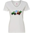 thumbnail image 3 of Inktastic Plaid Christmas Tractor with Cute Reindeer Women's V-Neck T-Shirt, 3 of 5