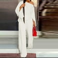 thumbnail image 6 of Two Piece Off the Shoulder Set for Women Long Sleeve Boat Neck Top Wide Leg Pants Fashion Casual Loose Concert Outfits, White, M, 6 of 6