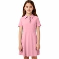 thumbnail image 6 of HOMADLES Girls polo Dress Uniform 5-15, School Dress for Girls Short Sleeve Dresses Button-Up Collar Summer Casual Dresses Everyday Dress Pink 11-12T, 6 of 9
