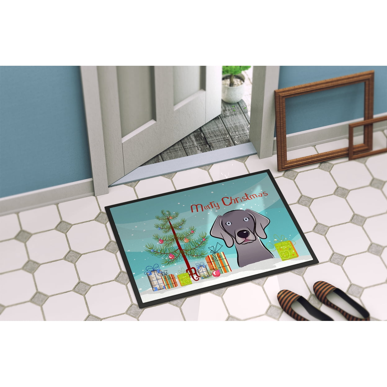 Christmas Tree and Weimaraner Door Mat