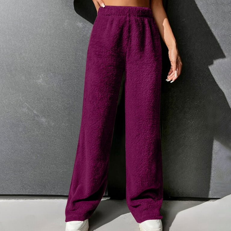 Women's Fuzzy Fleece Lounge Pants Casual Pajamas Bottoms Solid