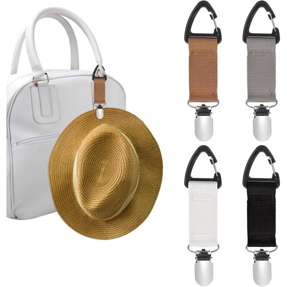 Paquete de 4 gorras elásticas de viaje con clip para sombrero, soporte para gorra de béisbol con manos libres, sombreros, gancho para colgar, accesorios de viaje para gafas de sol, lla