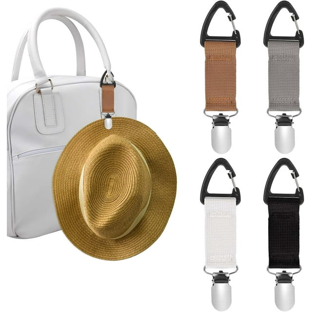 Paquete de 4 gorras elásticas de viaje con clip para sombrero, soporte para gorra de béisbol con manos libres, sombreros, gancho para colgar, accesorios de viaje para gafas de sol, lla