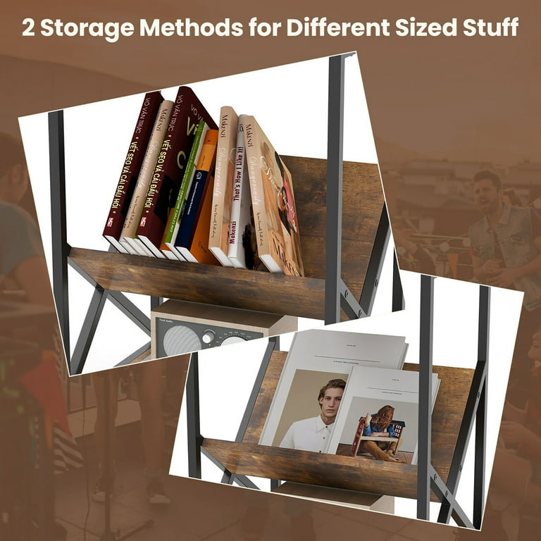 Gymax Industrial Side Table 3-Tier End Table w/ V-Shaped Magazine