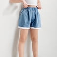 thumbnail image 4 of ZACPNCV Jean Shorts for Girls High Waisted Casual Denim Shorts Elastic Waist Ruffle Shorts Kids Summer Beach Jeans Blue 4-5 Years, 4 of 8
