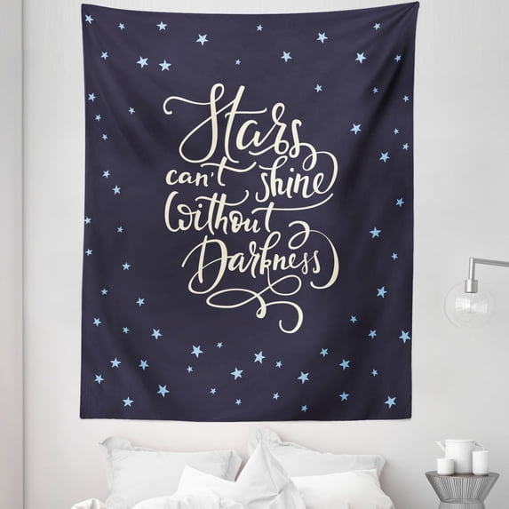 Inspirational Tapestry, Motivation Life Message Happiness Calligraphy Words Night Skyline, Fabric Wall Hanging Decor for Bedroom Living Room Dorm, 5 Sizes, Dark Purple Beige, by Ambesonne