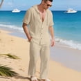 thumbnail image 2 of Mrmaere Men's Collared Button Down Shirt and Pants Set Short Sleeve 2 Piece Lightweight for Beach Vacation Khaki L, 2 of 9