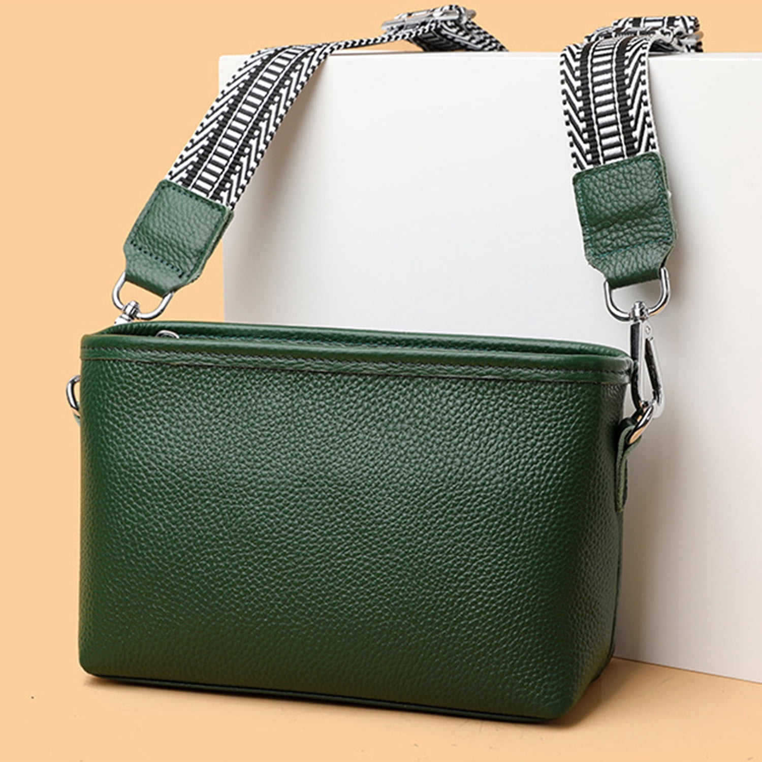KAWELL Womens Leather Crossbody Bag with Wide Strap Top Zip Camera Purse Trendy Design