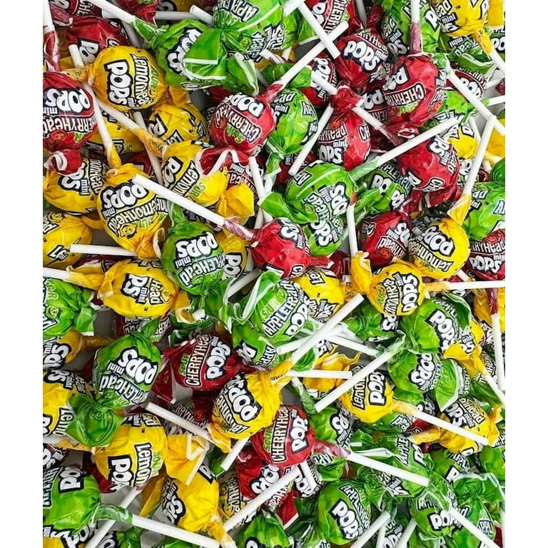 Lemonhead Sour Mini Pops Mix - Fruithead Lollipops - 2 LB (74 Pops