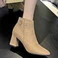 thumbnail image 6 of RoamHome Women's Suede Ankle Boots Chunky Heel Pointed Toe Side Zipper Dressy Booties with Metal Buckle for Fall Winter Casual Party Office Wear, 6 of 9