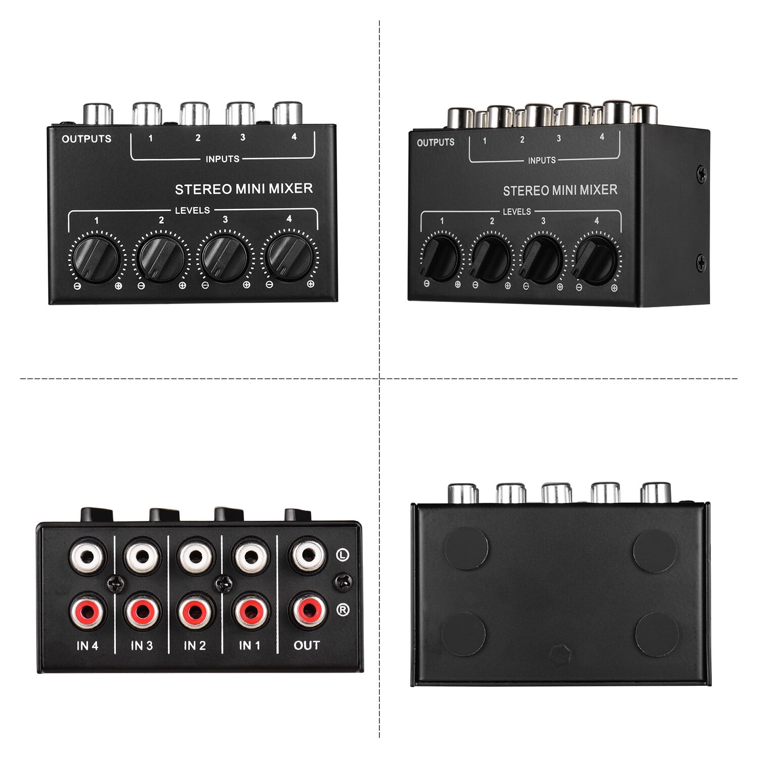 PEPISKY Mini Stereo Audio Mixer with 4-Channel RCA Inputs Separate Volume Controls Full Metal Shell