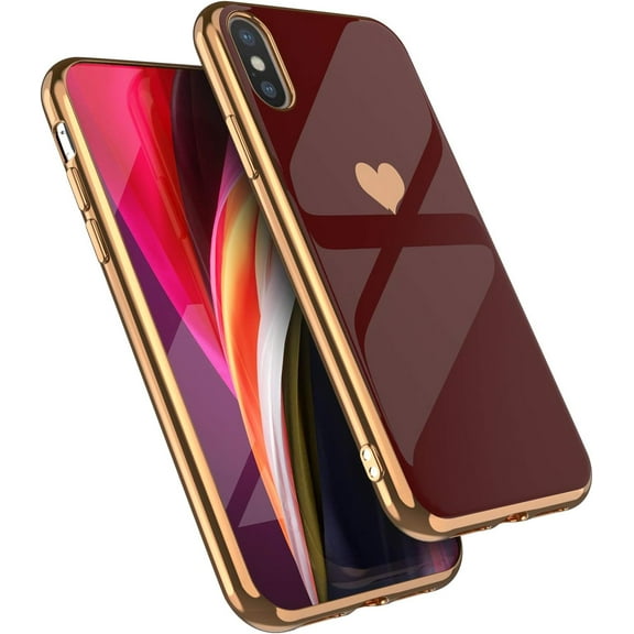 Case for iPhone XR, Soft Silicone TPU Slim Case Electroplated Heart Phone Case Simple Luxury Shockproof Protective Case -Red Heart