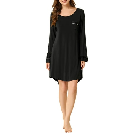 

Unique Bargains Women’s Lounge Dress Pajama Round Neck Soft Sleepwear Nightgown