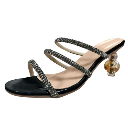 

sandals for Women Fashion Spring And Summer Women Sandals Large Size High Heel Crystal Heel Rhinestones Sexy Style PU heeled sandals Beige