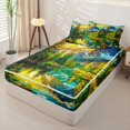 thumbnail image 3 of Manfei Stained Glass Alpine Camping Pattern Zipper Twin Comforter Sets with Fitted Sheet and 2 Pillowcases,Sunlit Mountain River Print Zipper Bedding Set,Yellow Teal,Reversible, 3 of 7