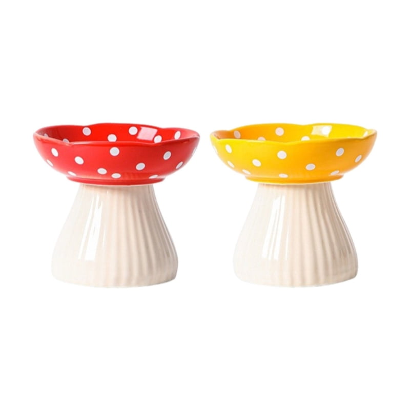 Yiran Ceramic Elevated Neck-Protective Cat Bowl, Red