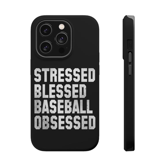 DistinctInk Tough Case for Apple iPhone 15 PRO (6.1" Screen), Compatible with MagSafe Charging - Stressed Blessed Baseball Obsessed