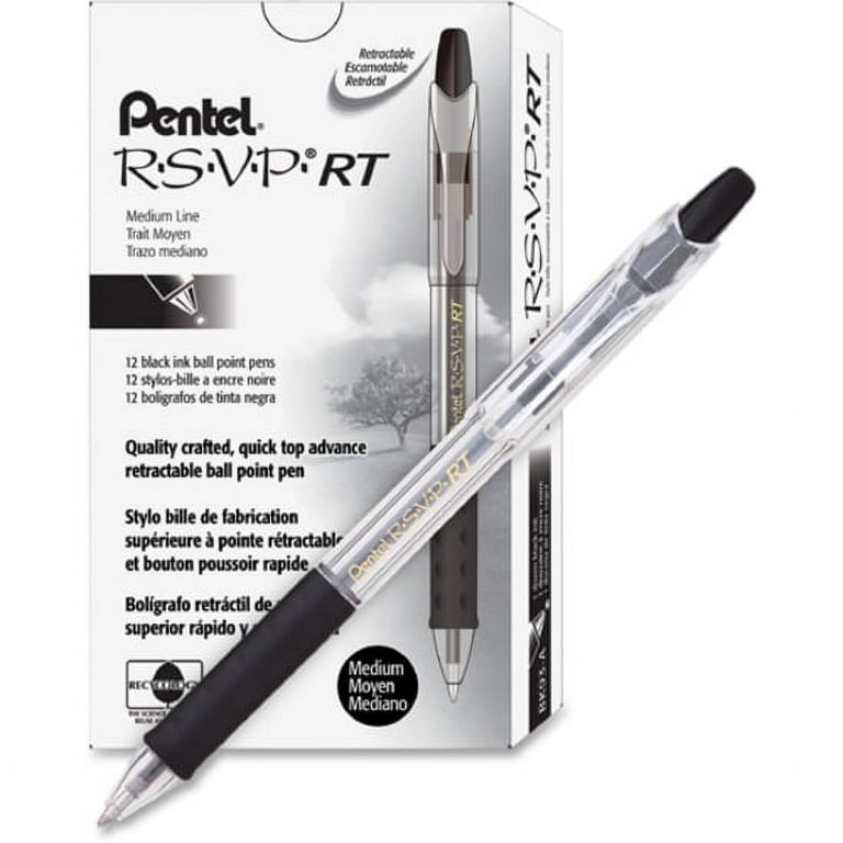 Pentel RSVP Super RT Ballpoint Pens, Fine Point, Black Ink, Dozen