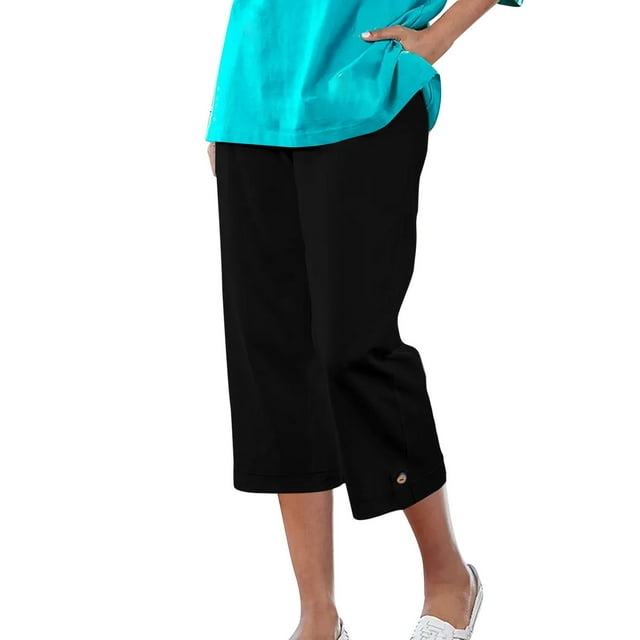 FAIWAD Linen Pants Women Summer Drawstring Workout Capris Elastic Waist Quick Dry Lightweight Cropped Trousers with Pockets
