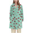 thumbnail image 2 of Taylonsss Womens Winter Flannel Hooded Long Robe Thickened Fleece-Lined Heart Print Cozy Loungewear Homewear, 2 of 6