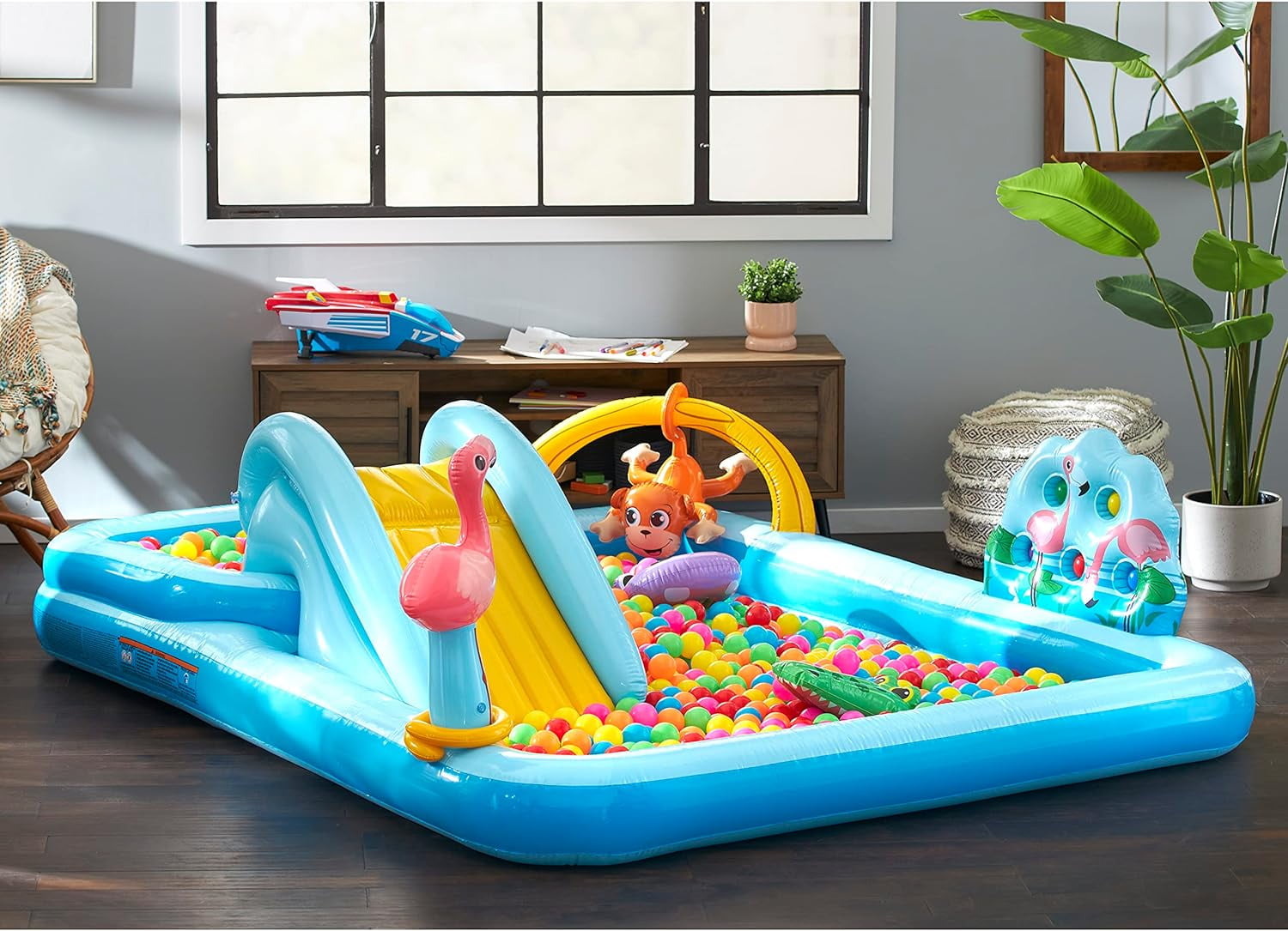 96" x 78" x 28" Inflatable Jungle Adventure Play Center Spray Kiddie Pool - Backyard Kids Water Slide, Outdoor Blow-Up Splash Pad for Toddlers