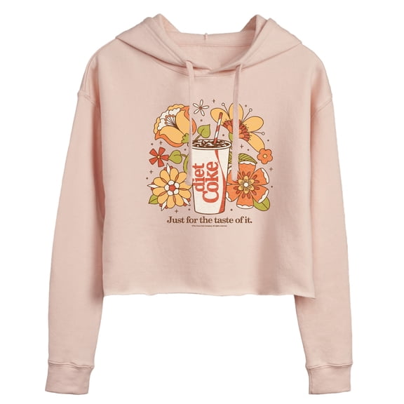Diet Coke - Retro Flowers - Juniors Cropped Fleece Hoodie Sweatshirt