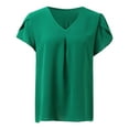thumbnail image 3 of Womens T Shirts Summer Tops 2025 Solid Color V-Neck Short Sleeve Pleat Tunic Stylish Tees Tshirts Shirts for Women, 3 of 6